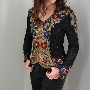 Vintage Joan Leslie beaded evening top size women's petite small